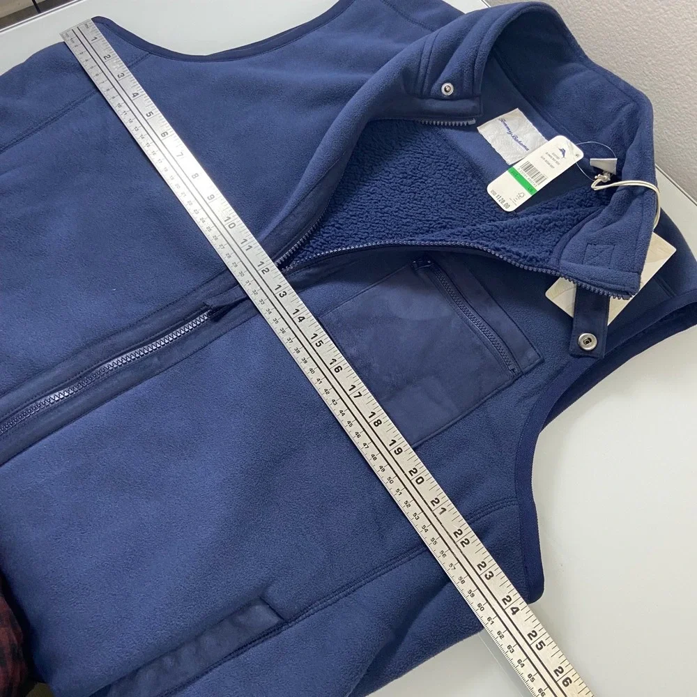 Tommy Bahama Men's L Olypmic Bay Fleece‎ Vest Navy Blue Full Zip Sherpa Lined